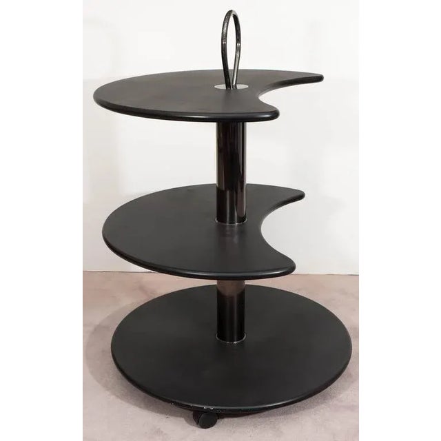 DIA - Design Institute America Design Institute of America DIA Black Lacquered Circular Revolving Bar Cart For Sale - Image 4 of 10