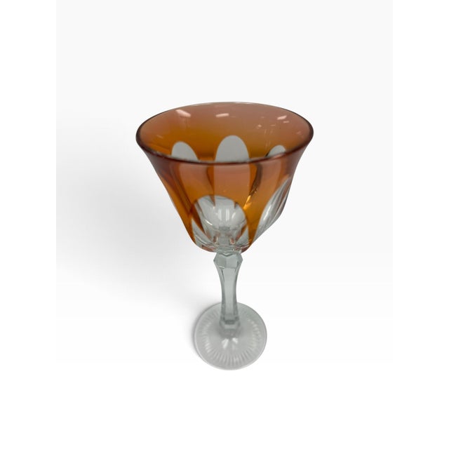 Mid 20th Century Vintage Mid-Century Bohemian Cut-to-Clear Harlequin Crystal Wine Glasses - Pair For Sale - Image 5 of 7