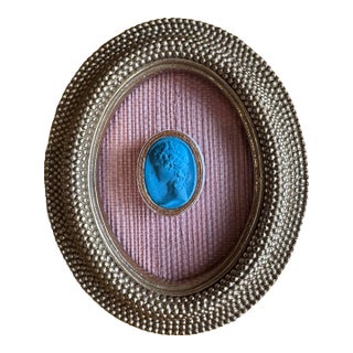 2025 Miniature French Grand Tour Plaster Intaglio Replica in Blue, Framed For Sale