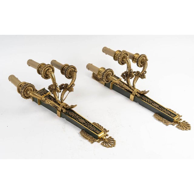 Empire Style Wall Lights in Gilded and Patinated Bronze, Set of 2 For Sale - Image 6 of 9