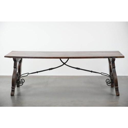 Large Antique Spanish Dining Table with Wrought Iron Base, 18th Century For Sale - Image 5 of 16