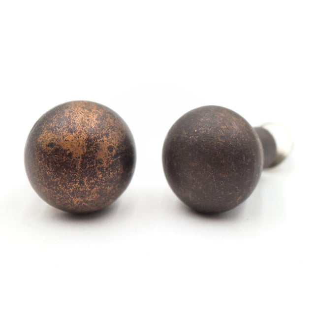 Rustic Pair of Rustic 1.25 In. Bronze Ball Shaped Drawer Cabinet Knobs For Sale - Image 3 of 4