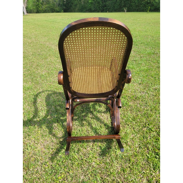 Mid-Century Modern Thonet-Style Bentwood & Cane Rocking Chair For Sale - Image 4 of 11