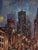 Nighttide by Josh George | Mixed media on wood panel cityscape with skyscrapers at night For Sale