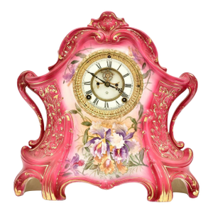 Antique Hand-Painted Porcelain “La Layon” Mantel Clock by Royal Bonn for Ansonia