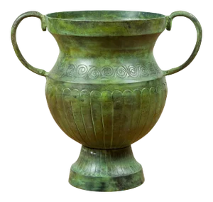 Contemporary Classical Style Urn with Verde Patina, Large Handles and Gadroons