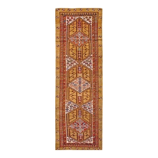 1900s Brown Geoemtric Antique Nw Persian Serab Rug 3' 7" X 10' 8" Handknotted Wool Carpet For Sale