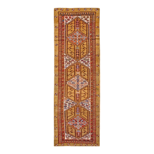1900s Brown Geoemtric Antique Nw Persian Serab Rug 3' 7" X 10' 8" Handknotted Wool Carpet