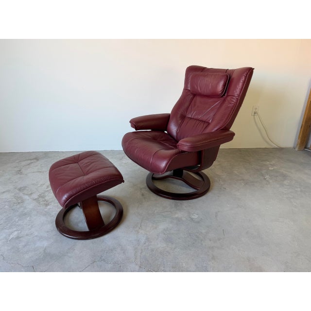 Elegant and exceptionally comfortable Scandinavian lounge chair by Fjords Hjellegjerde of Norway, upholstered in rich...