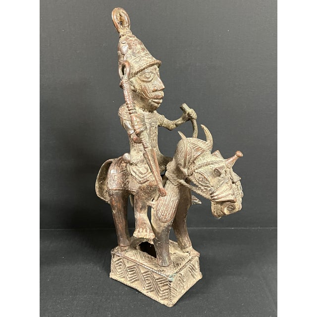 Pair of African Tribal Art Benin Bronze Warrior Figures on Horseback For Sale - Image 10 of 16