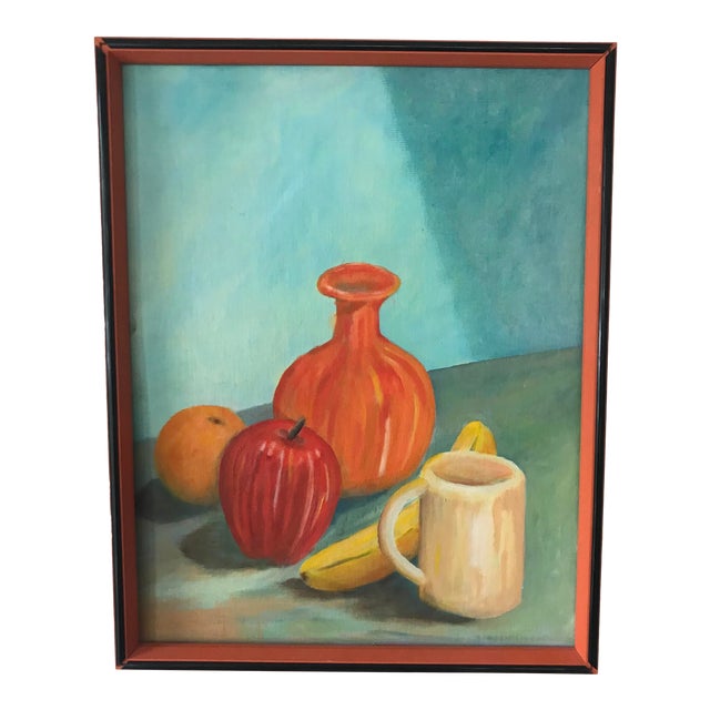 Still Life Painting in Orange and Gloss Black Frame For Sale
