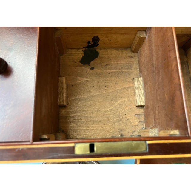 Wood English 19th Century Satinwood With Ebony Inlay Tea Caddy With Hallmarked Silver Spoon, Lock & Key For Sale - Image 7 of 12
