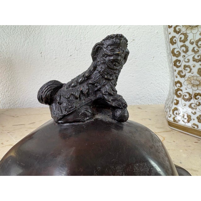 2010s Large Hand Painted Pottery Jar With Bronze Lid by Maitland Smith For Sale - Image 5 of 12
