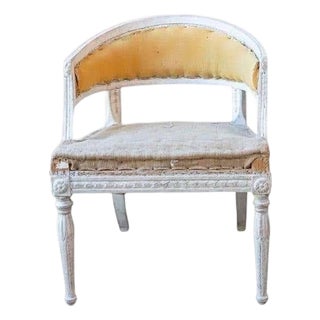 Swedish Gustavian Style Painted Tub Chair with Carved Campanula Friezes For Sale