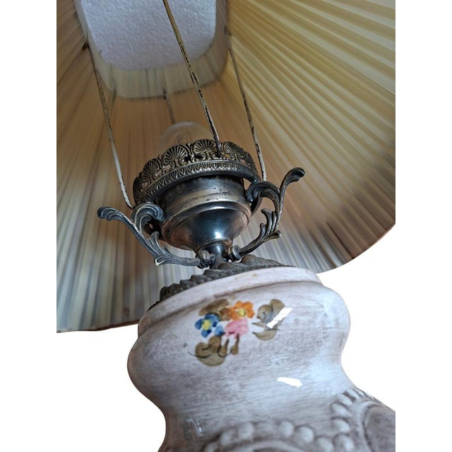 Vintage Hand-Painted Ceramic and Bordeaux Velvet Table Lamp, 1960 For Sale - Image 11 of 18