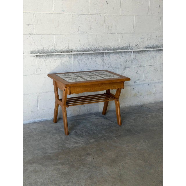 Mid-Century Modern Oak Tiled Top Coffee Table With Lower Slatted Shelf Vintage Mid-Century Modern 1970s For Sale - Image 3 of 11