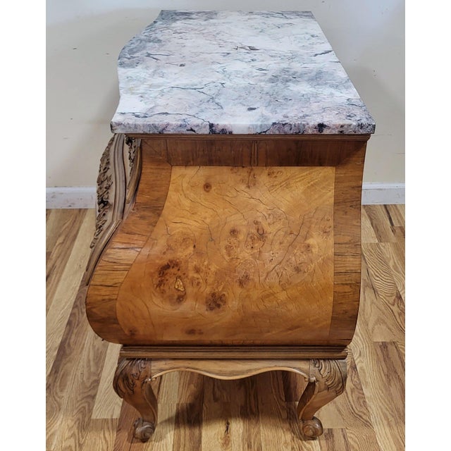 Early 20th Century Antique French Country Louis XV Style Carved & Marble Top Bombay Chest For Sale - Image 5 of 16