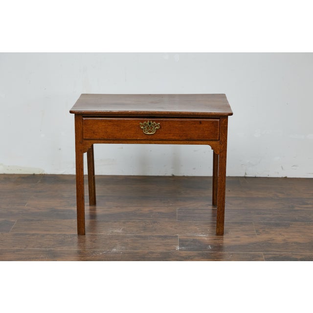 19th Century 19th-Century English Georgian Oak Side Table with Chippendale Brass Hardware For Sale - Image 5 of 12