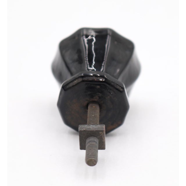 Vintage 1.375 In. Fluted Black Glass Cabinet Knob For Sale - Image 4 of 4