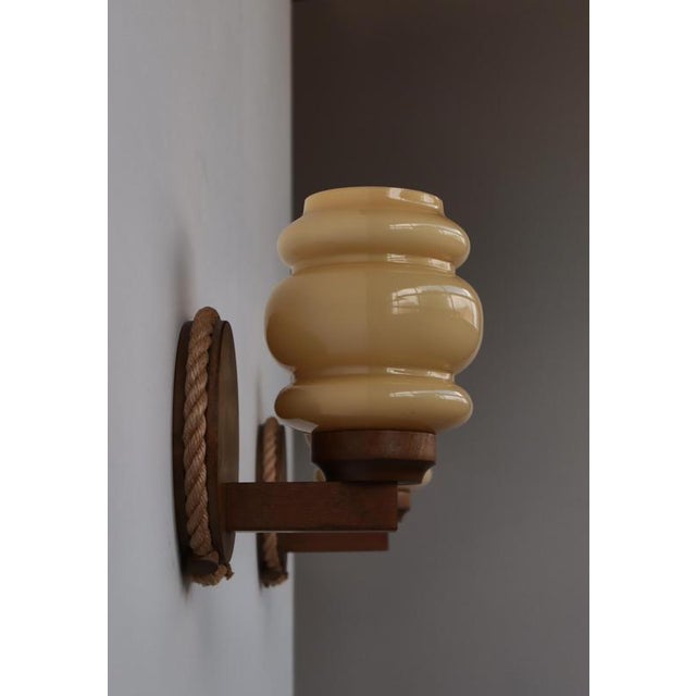 Scandinavian Modern Wall Lamps in Jute Rope and Opaline Glass by Markslöjd, 1970s, Set of 2 For Sale - Image 15 of 18