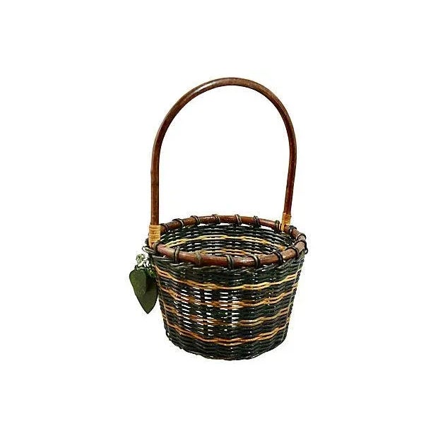 Wood Green Woven Rattan Basket For Sale - Image 7 of 7