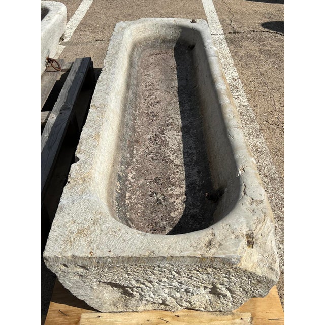 Metal 19th Century French Limestone Trough Basin With Iron Horse Tie Rings, Burgundy For Sale - Image 7 of 12