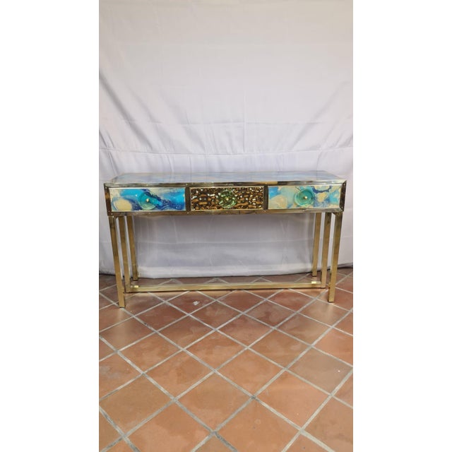 Blue and Gold Murano Glass Console Table from Justfurnituress SRL For Sale - Image 15 of 18