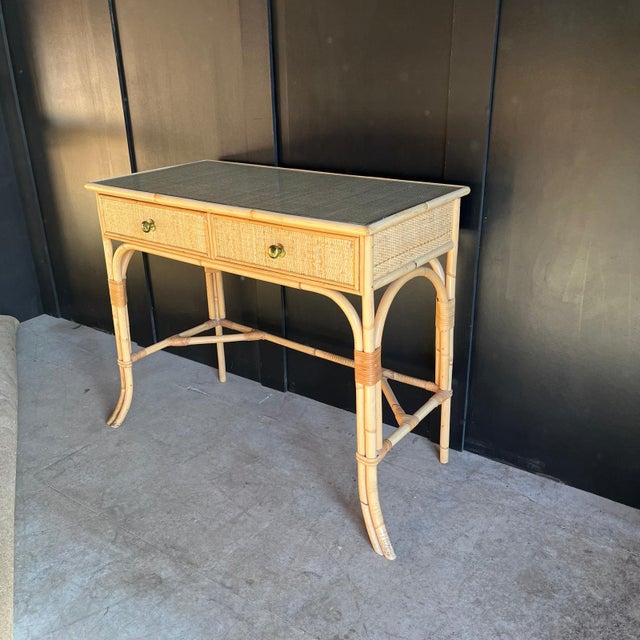 Cane and Bamboo Dressing Table with 2 Drawers, 1970s For Sale - Image 6 of 10