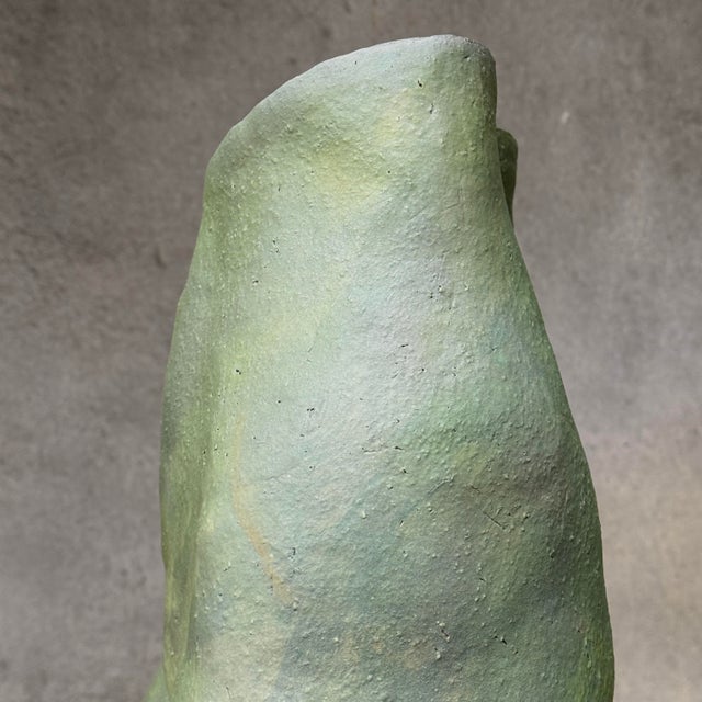 Vintage Green Glazed Postmodernist Female Figurative Textured Earthenware Sculpture For Sale - Image 9 of 11