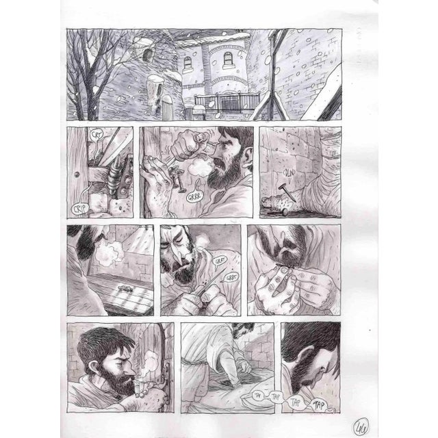 This work entitled "Escape preparation" is a board of the graphic novel published in 2016 by Kleiner Flug in Italy...