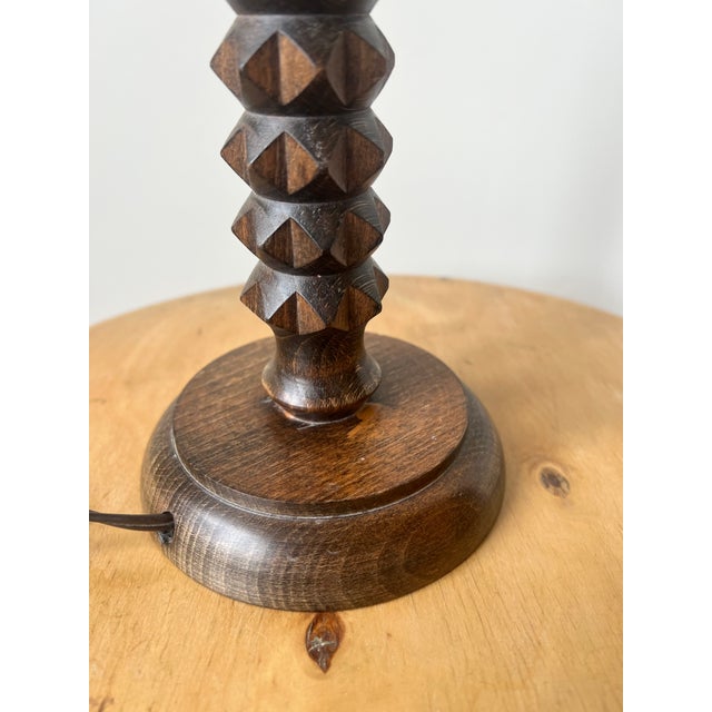 Wood Vintage Turned Wood Table Lamp by Charles Dudouyt, 1940s For Sale - Image 7 of 14