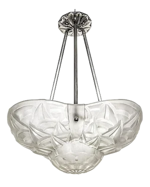 French Art Deco Pendant Chandelier Signed by Degue