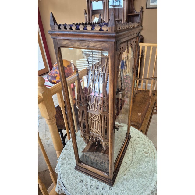 Late 19th-Century Folk Art Fretwork Gothic Revival Cathedral Clock in Case For Sale In Palm Springs - Image 6 of 9