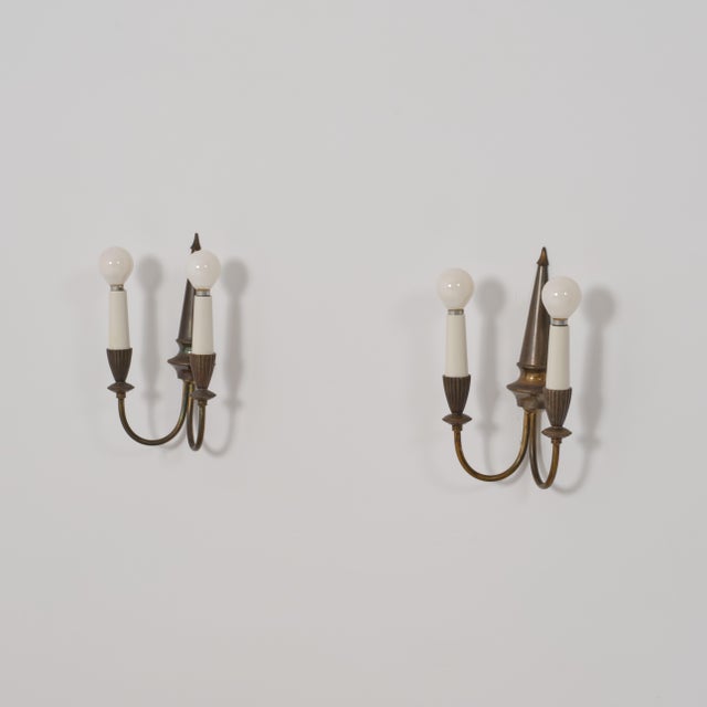 Italian Brass Wall Sconces, 1950s, Set of 2 For Sale - Image 4 of 7