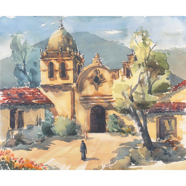 'Carmel Mission' by Henry Hank Volle, Santa Clara, California, Society Western Artists, Architectural For Sale - Image 10 of 10