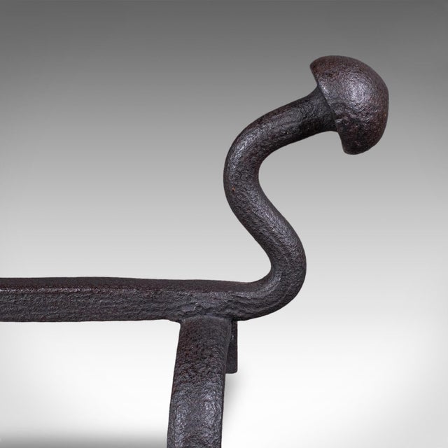 Black Pair of Antique Andirons, English, Wrought Iron, Fire Dog, Blacksmith, Victorian For Sale - Image 8 of 10