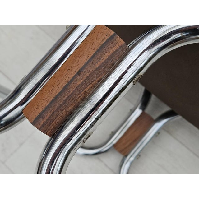 Norwegian Armchair in Leather, Chrome Steel, Teak Wood & Canvas by Harald Relling for Westnofa, 1970s For Sale - Image 11 of 18