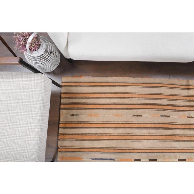 Vintage Turkish Oushak Handmade Wool Cotton Beige Kilim Area Rug For Sale - Image 6 of 11