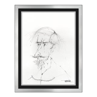 Late 20th Century Original Self Portrait Modern Black Acrylic Painting Leonardo Nierman For Sale