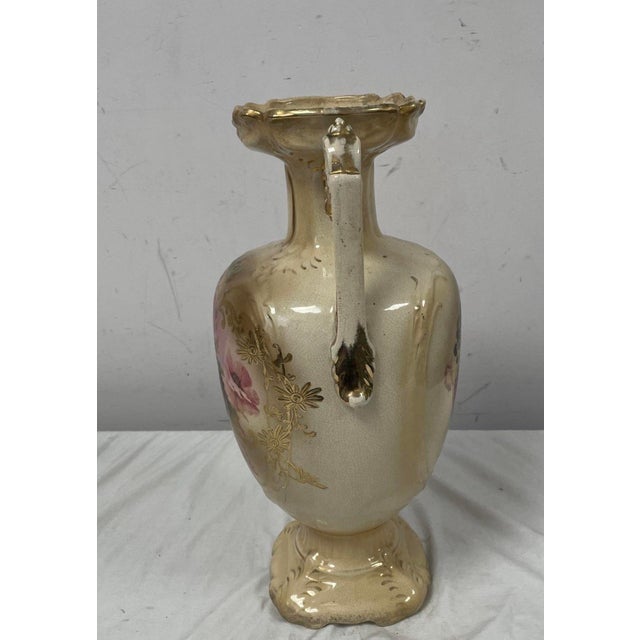 Thomas Forester Antique Thomas Forester & Sons Floral Urn Vase Gold Gilt Double Handles England For Sale - Image 4 of 7