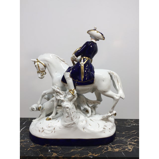 Ceramic Royal Dux Porcelain Fox Hunting Horse Rider With Hounds For Sale - Image 7 of 14
