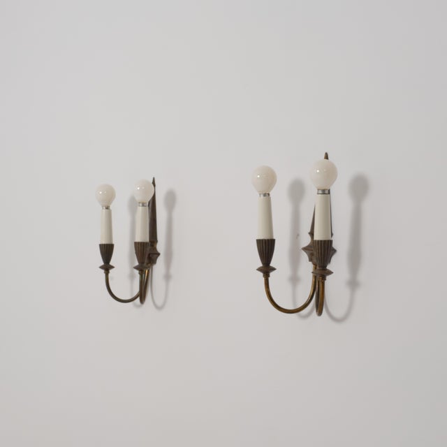 Italian Brass Wall Sconces, 1950s, Set of 2 For Sale - Image 6 of 7