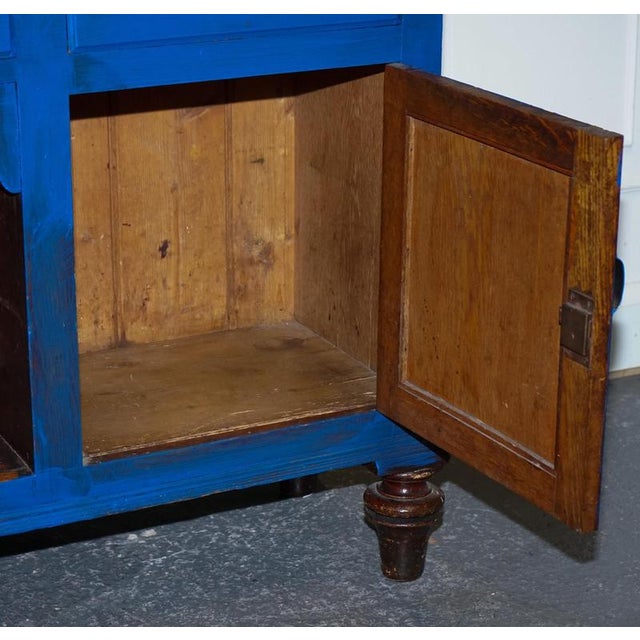 Antique Victorian Vibrant Blue Hand-Painted Kitchen Cupboard For Sale - Image 17 of 18