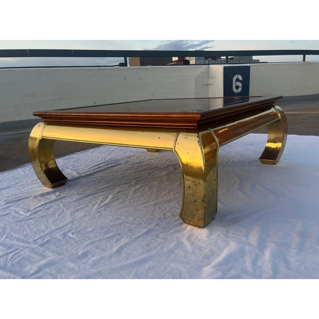 Wood Asian Influenced Ming Legged Brass Coffee Table After Mastercraft For Sale - Image 7 of 13