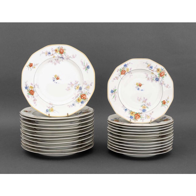 Theodore Haviland Limoges "Jewel" Partial Dinner Service, floral motif, gilt rim, each marked underside, comprising:...