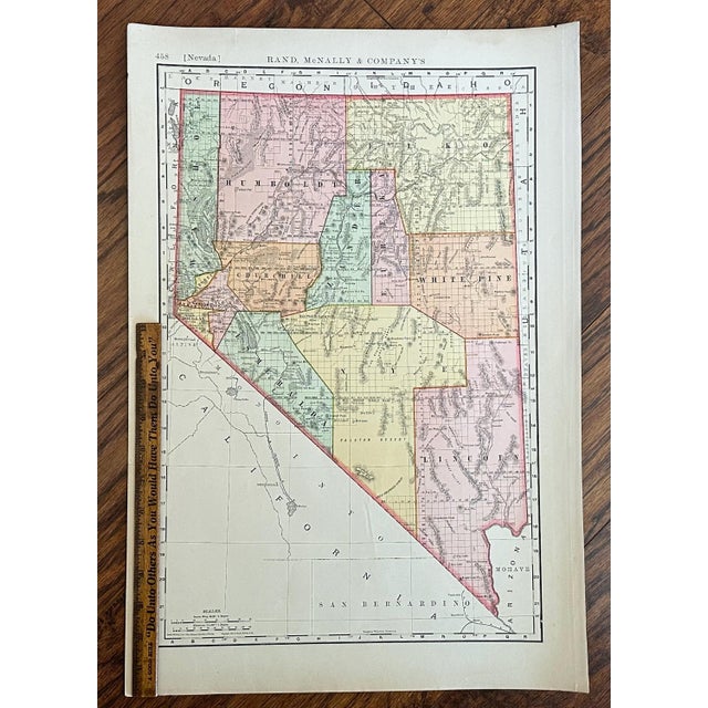Green Antique Nevada Map: Rand McNally, c. 1897 For Sale - Image 8 of 9