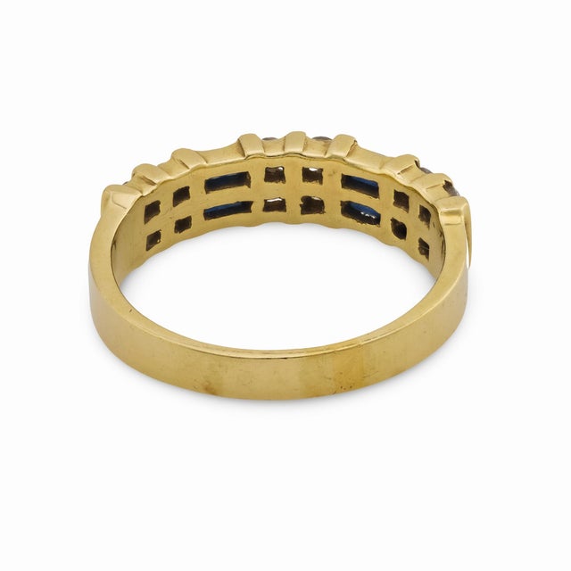 Metal Vintage Sapphire Diamond 14k Yellow Gold Band, Size 9 For Sale - Image 7 of 7