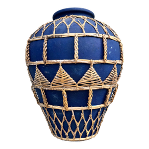 Bleu Majorelle Terracotta Woven Vessel / Vase — Cobalt Blue Mediterranean Coastal