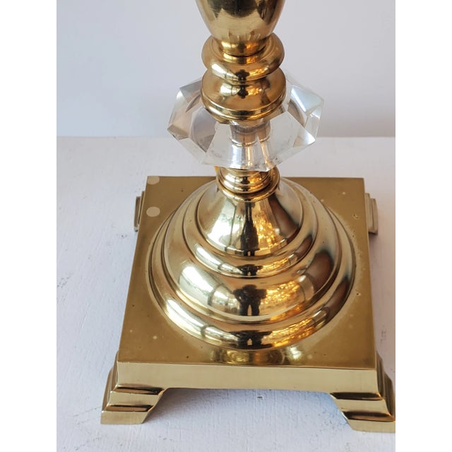 Mid-Century Modern 20th Century Brass 2 Light Table Lamp With Shade For Sale - Image 3 of 8