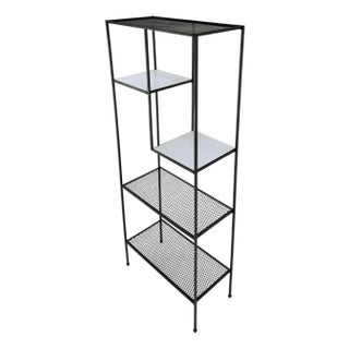 Frederick Weinberg Iron White Enamel & Wire Mesh Shelves Etagere Wall Unit For Sale